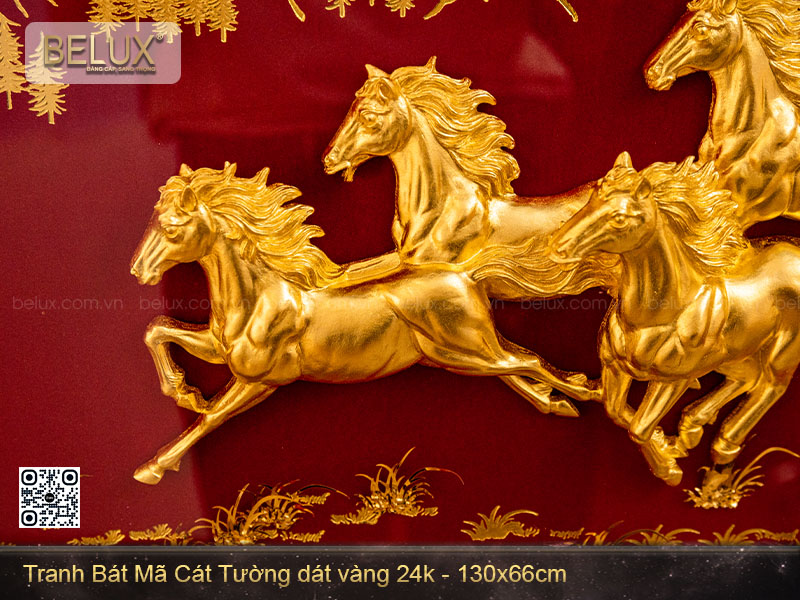 Tranh Bát Mã Cát Tường dát vàng 24k (130x66) – Biểu tượng của thành công và thịnh vượng